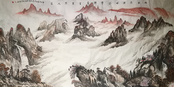 白桂芹作品5《嫣红尽染峰河秀 群峦雲里隐人家》